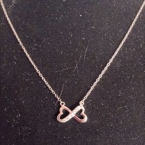 Double Heart Necklace with CZ.  925 Sterling Silver